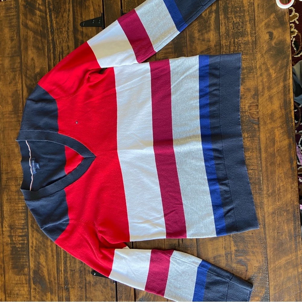 Tommy Hilfiger Womens Multicolor 100% Cotton V Neck Pullover Sweater Size L - Picture 5 of 8